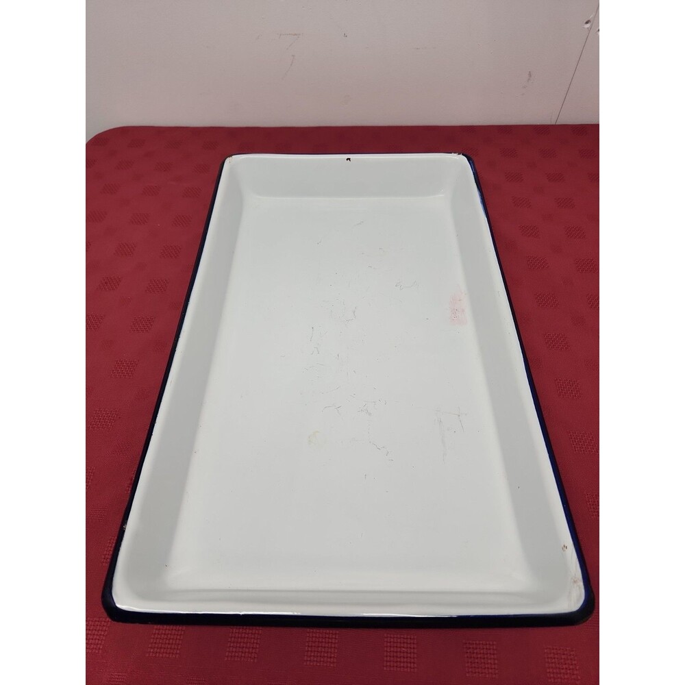 Vintage XL  Blue & White Emanelware Rectangular Pan/Tray Farmhouse Cottagecore